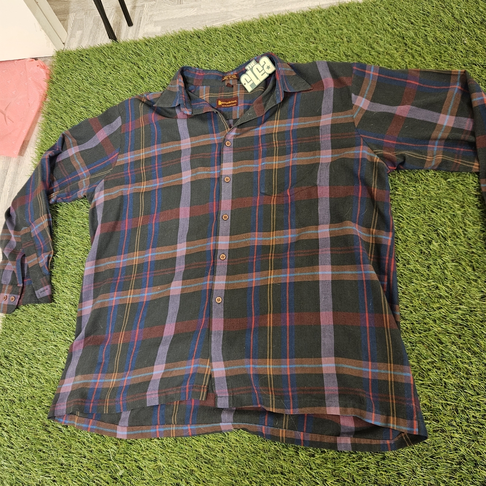 Men's Multicolor Plaid Button-Down Shirt Flannel Pendelton Style Vintage 70s 80s